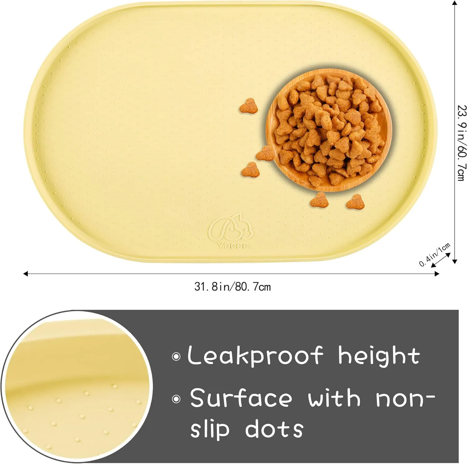 100% Waterproof 1.0" Raised Edge BPA Free Silicone Dog Food Mat, Pet Cat Feeding Mats Contain Spills Protects Floors, Placemats for Cats and Dogs Water Bowl Dishwasher XXL Large.