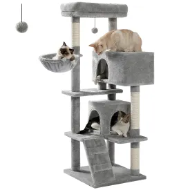 143cm Extra-Large Perch Cat Tree Tower with Dual Condos, Hammock, Pompom Toy, Scratching Posts