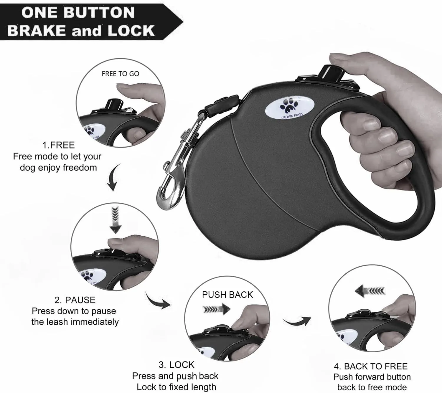 16 ft Retractable Dog Leash for Large Dogs up to 110 lbs,Tangle-Free Nylon Tape,Black L