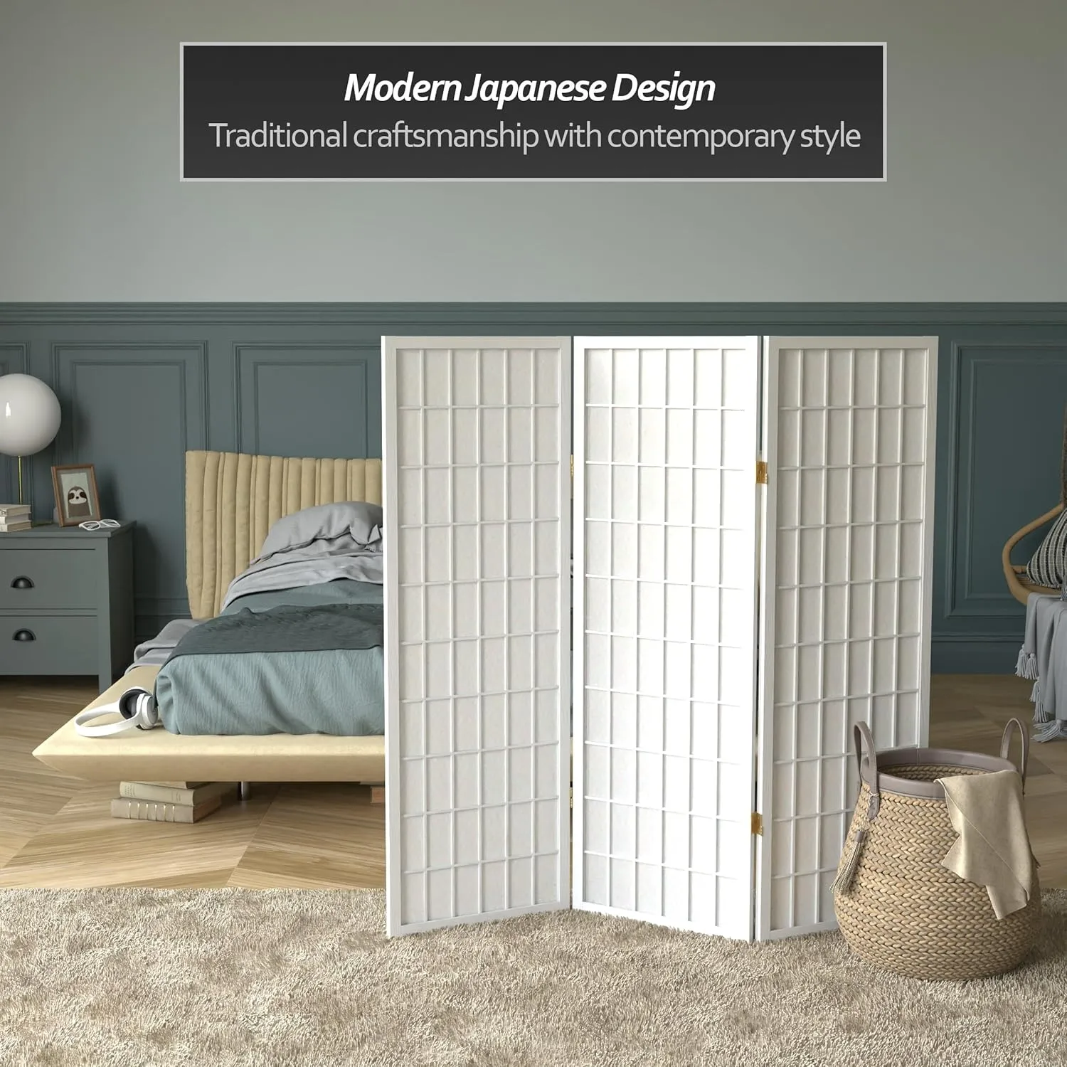 4 ft. Short Window Pane Shoji Screen - White - 3 Panels