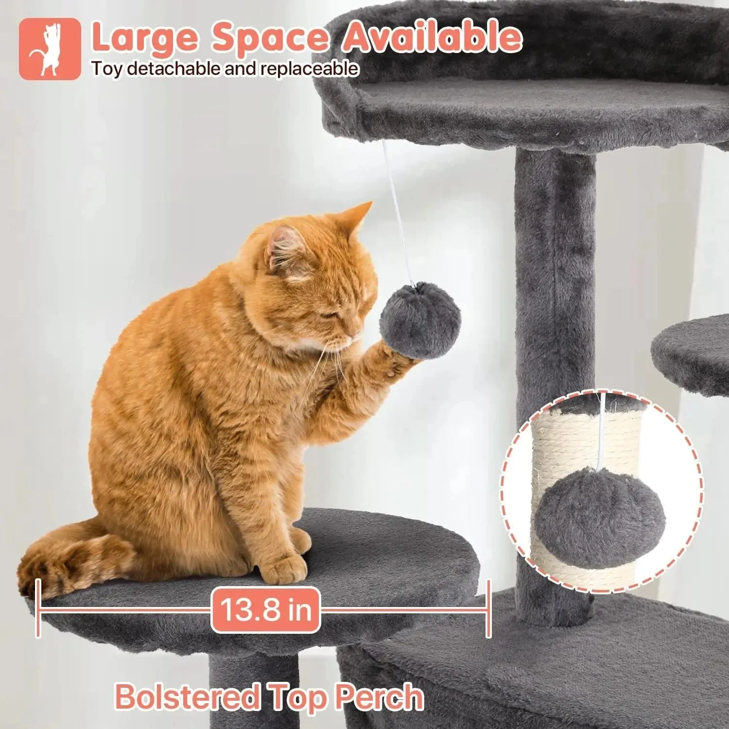 54-In Double Condo Cat Tree Tower Playhouse with Scratching Post & Perch for Indoor, Navy Blue