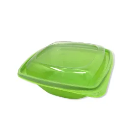 750ml Green Square PET Salad Bowls And Lids