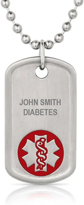 AMERICAN MEDICAL ID  Personalized Medical ID Alert Dog Tag with Red Medical Symbol. 27" Necklace Chain. Custom Engraved with Medical Conditions, Allergies, Emergency Contacts for Prompt Medical Care
