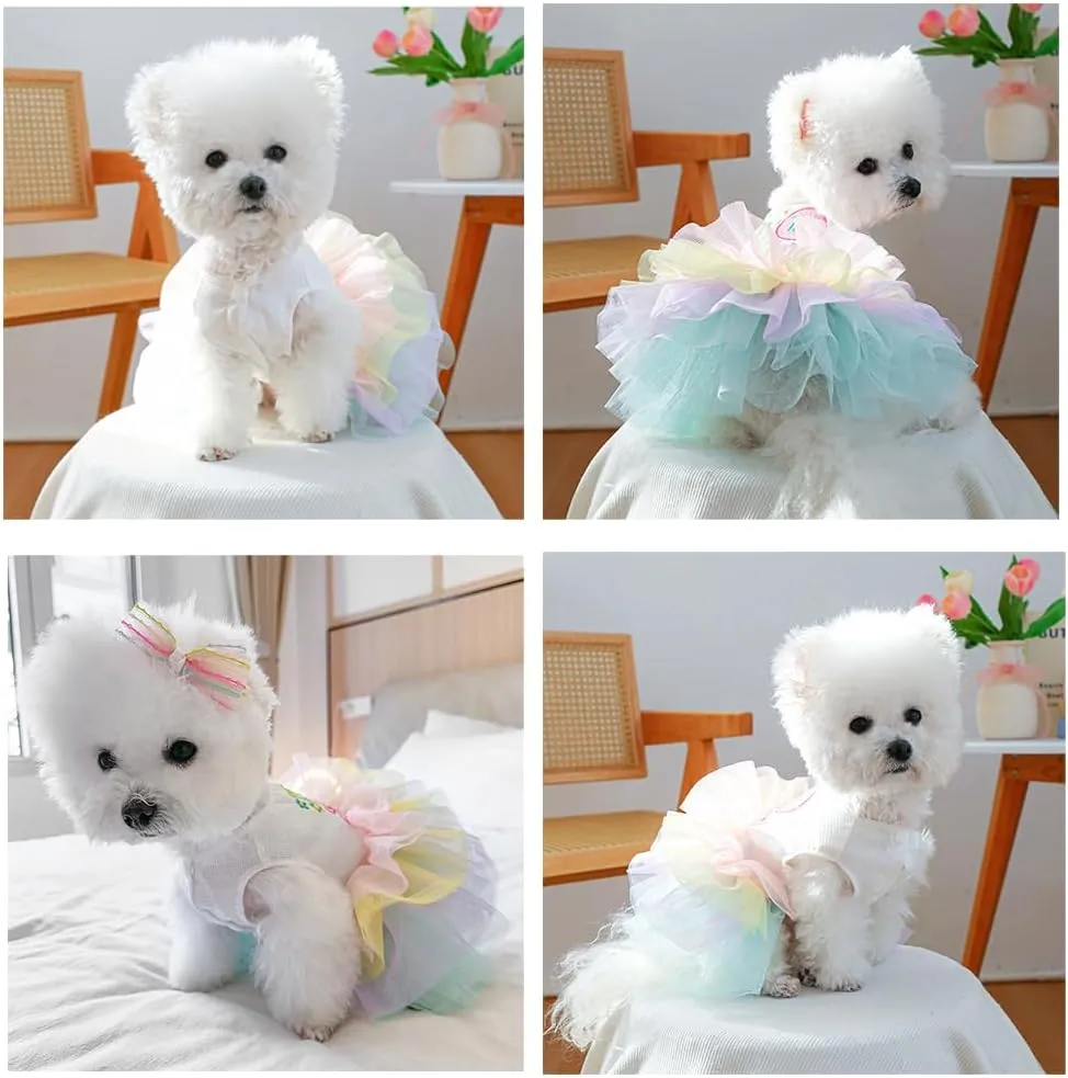 ANIAC Happy 1st Easter Dog Dress Girl Holiday Puppy Clothes for Small Dog Easter Cat Outfit Eggs Print Rainbow Doggy Princess Tutu Dress Pet Clothing (X-Small)