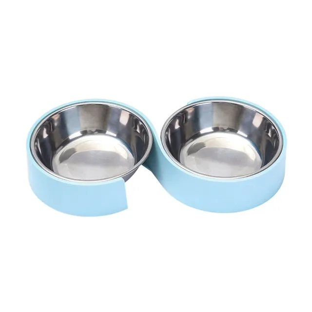 Antislip Double Dog Bowls Stainless Steel Pet Food Water Feeder