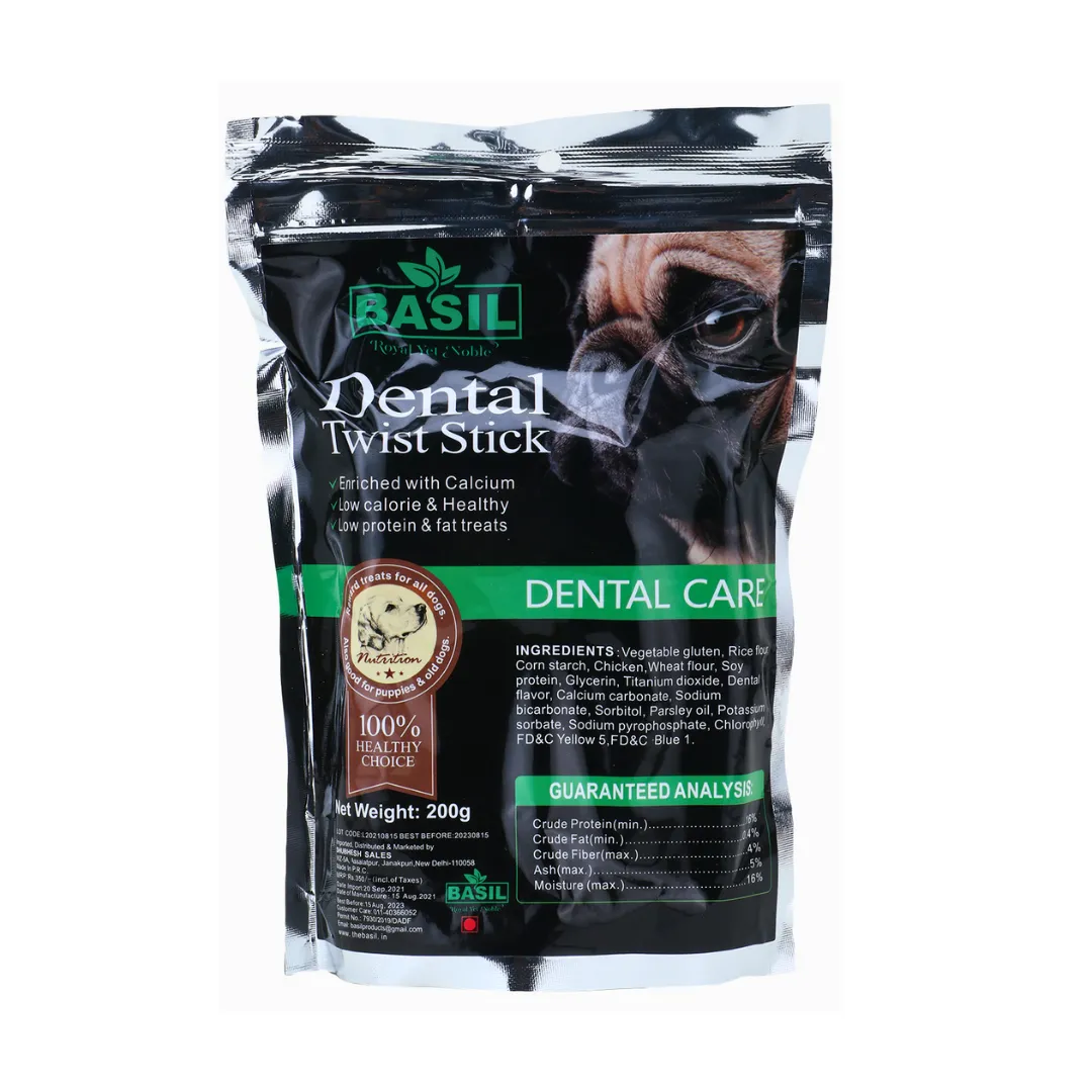 BASIL Dental Care Twisted Chew Sticks for Dogs & Puppies | 200 Grams