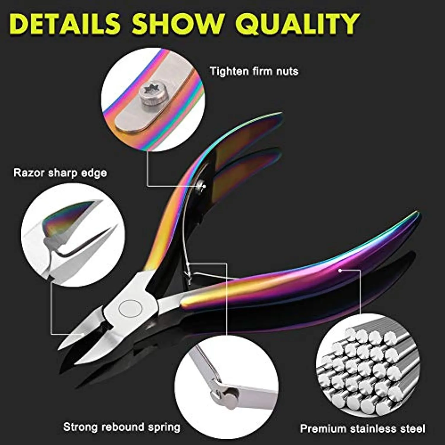 BEZOX Toenail Clippers for Thick Nails, Long Handle Nail Clipper for Women - Chameleon Stainless Steel Toenail Cutter (Rainbow)