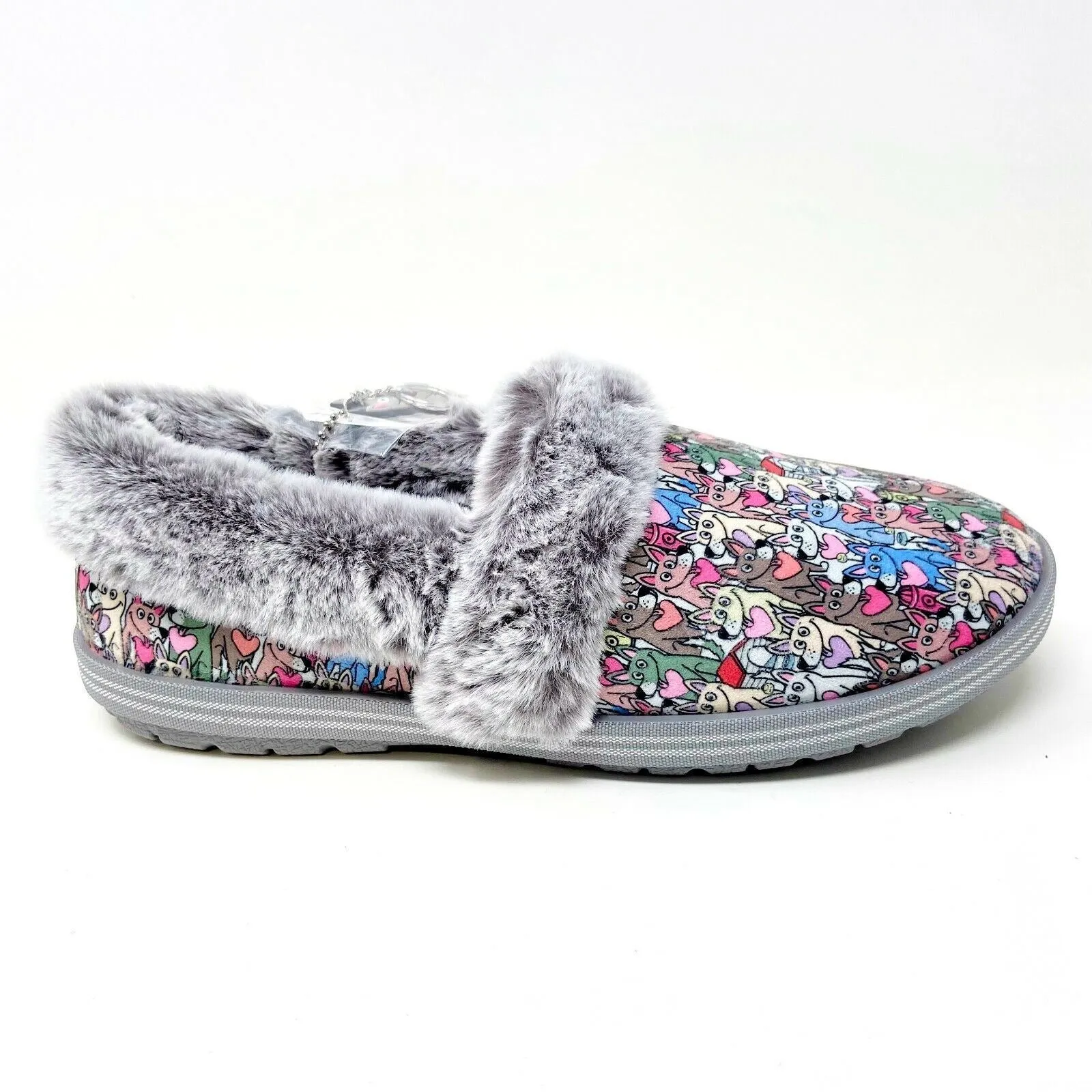 Bobs Skechers Too Cozy Paws Dog Forever Gray Womens Memory Foam Slippers
