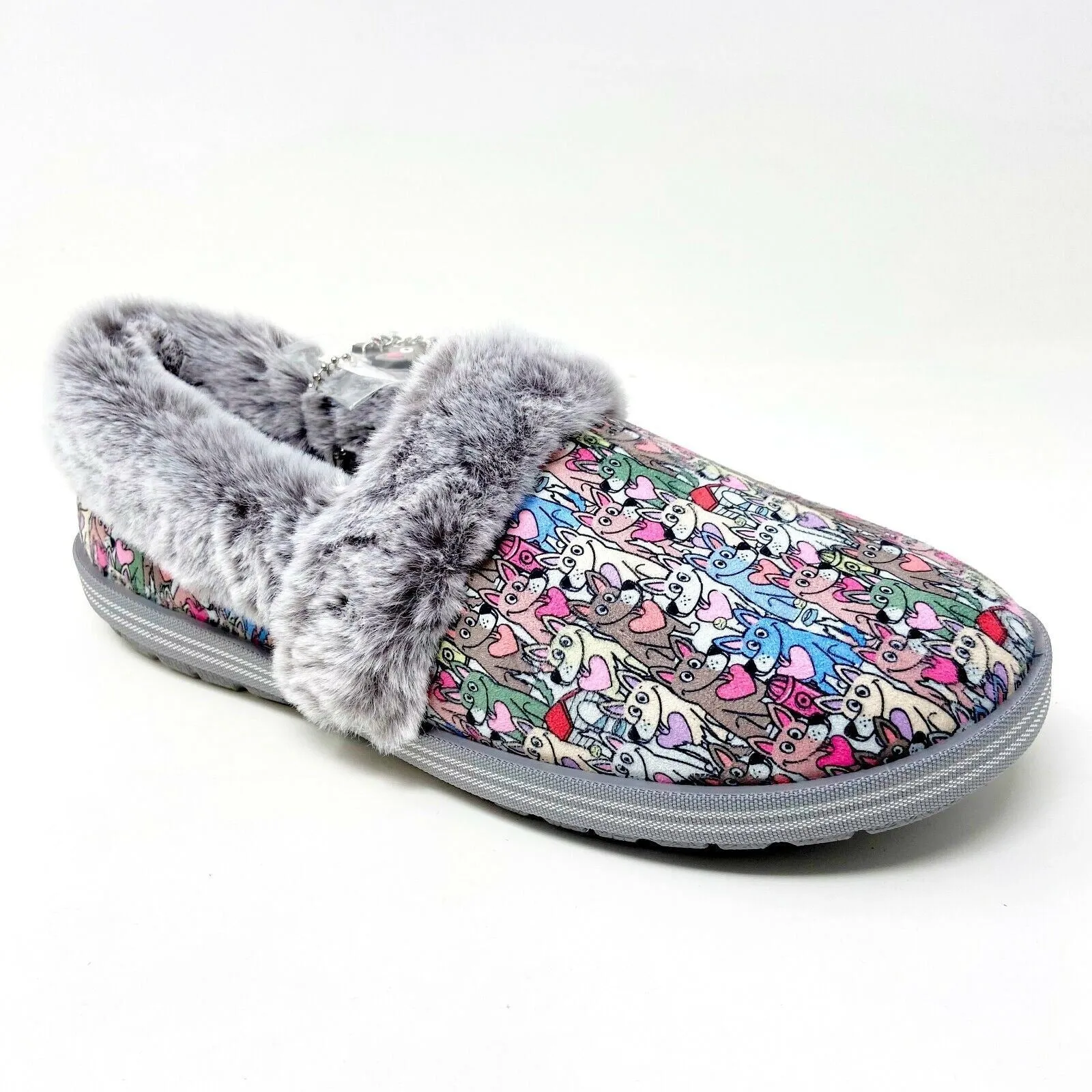 Bobs Skechers Too Cozy Paws Dog Forever Gray Womens Memory Foam Slippers