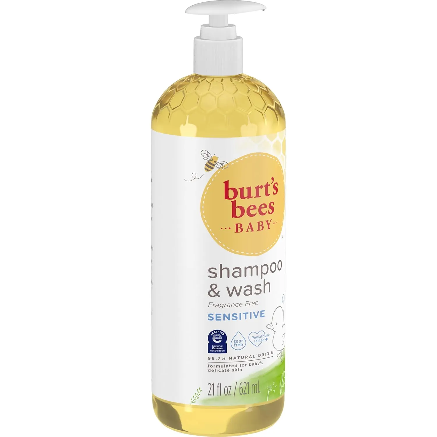 Burt's Bees Baby Sensitive Shampoo and Wash, Fragrance Free, Tear Free, Pediatrician Tested, 98.9% Natural Origin, 21 Fluid Ounces
