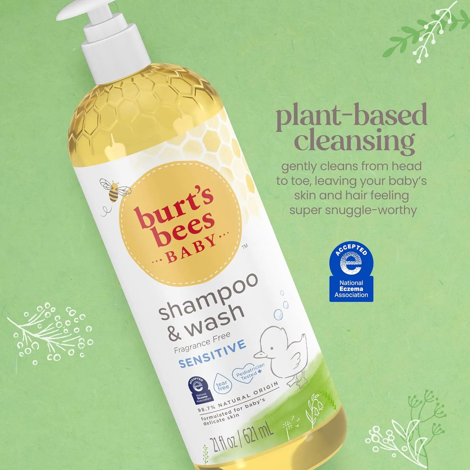 Burt's Bees Baby Sensitive Shampoo and Wash, Fragrance Free, Tear Free, Pediatrician Tested, 98.9% Natural Origin, 21 Fluid Ounces