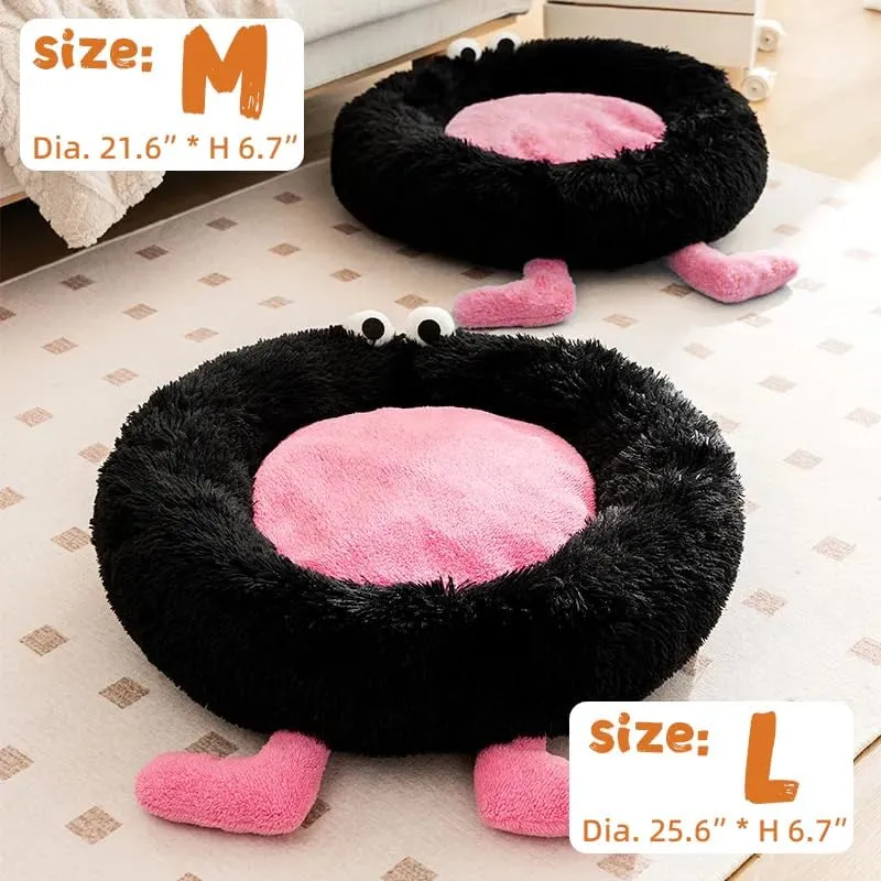 Calming Dog Cat Bed, Anti-Anxiety Donut Warming Cozy Soft Round Bed, Machine Washable, Fluffy Faux Fur Plush Cushion Bed for Small Medium Dogs and Cats 21.6"