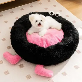Calming Dog Cat Bed, Anti-Anxiety Donut Warming Cozy Soft Round Bed, Machine Washable, Fluffy Faux Fur Plush Cushion Bed for Small Medium Dogs and Cats 21.6"