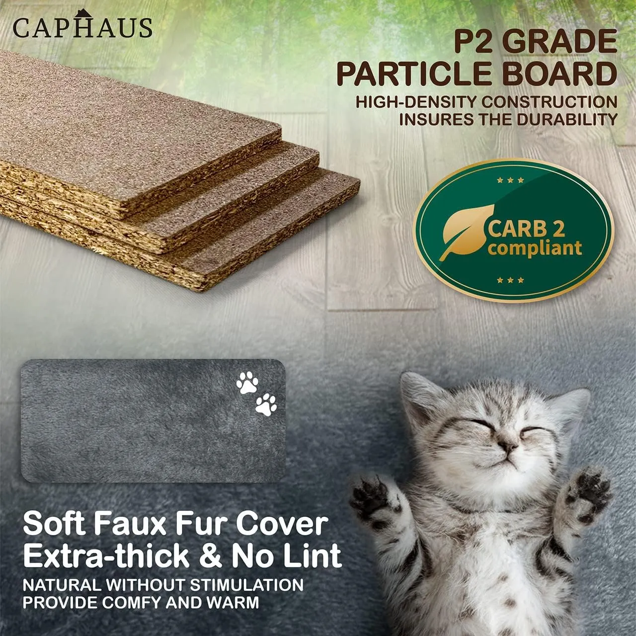 CAPHAUS Kittens Tower with 2-Door Large Cave Condo, Activity Indoor Cat Tree with Large Widened Perch, Multi-Level with Cute Cats Scratching Posts, Modern Ramp, 37-Inch Activity Tree for Small Cats