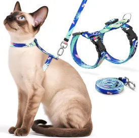Cat Harness and Leash Set for Walking,Escape Proof Lightweight Soft and Comfortable,Adjustable Kitten Harness and Leash (Hawaii)