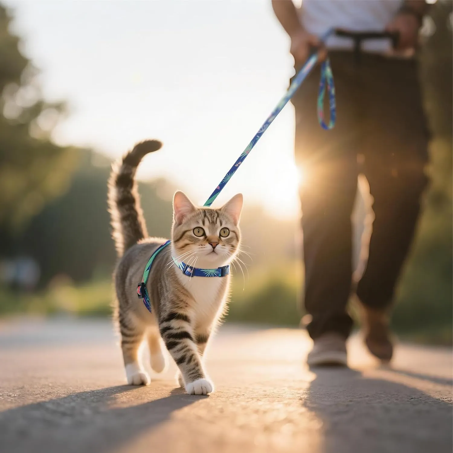 Cat Harness and Leash Set for Walking,Escape Proof Lightweight Soft and Comfortable,Adjustable Kitten Harness and Leash (Hawaii)