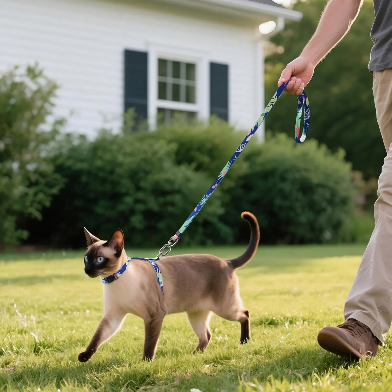 Cat Harness and Leash Set for Walking,Escape Proof Lightweight Soft and Comfortable,Adjustable Kitten Harness and Leash (Hawaii)