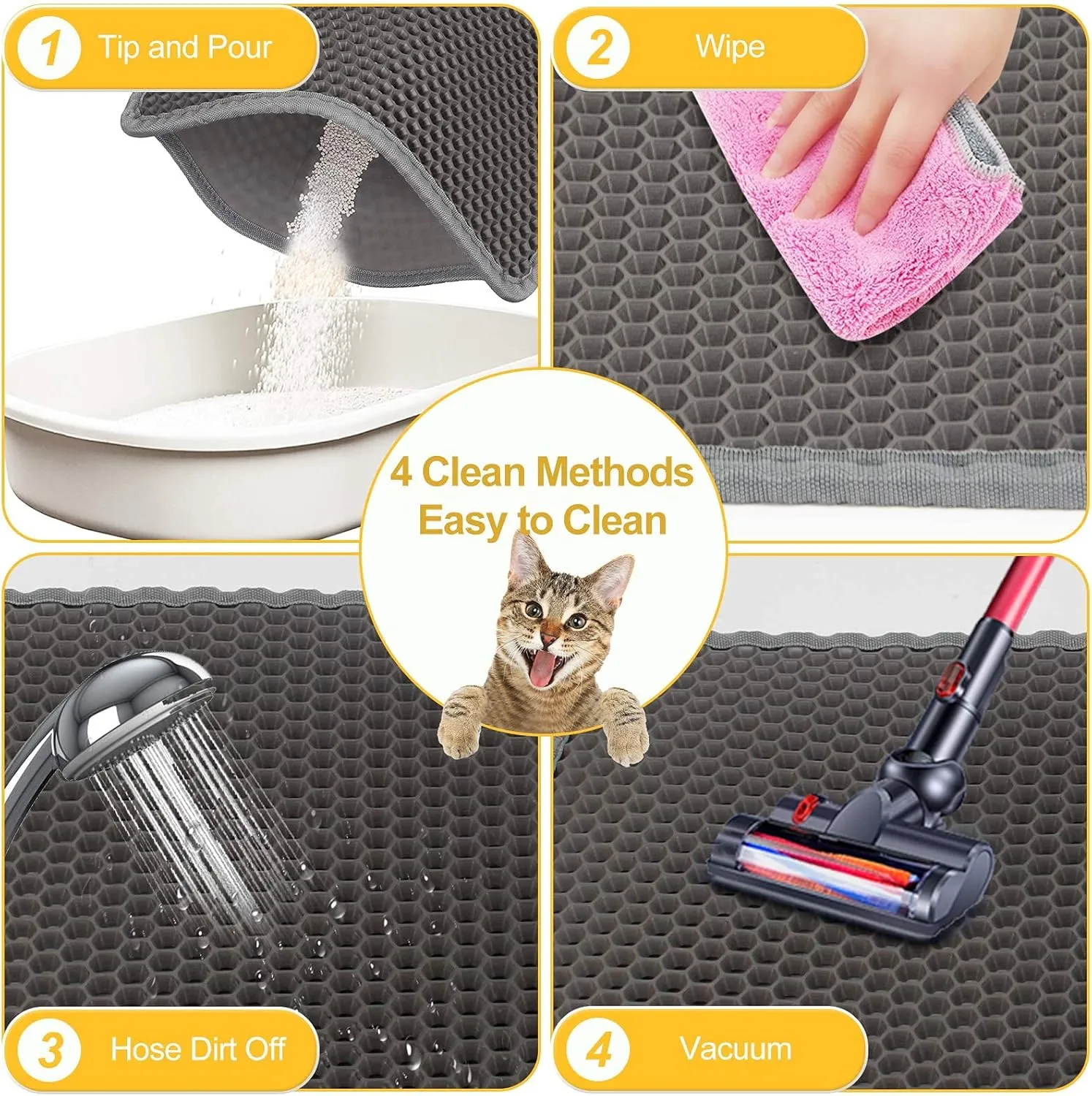 Cat Litter Mat Grey Trapping for Litter Box, XL Jumbo 30 x 24 in, Urine & Waterproof, Honeycomb Double Layer Anti Tracking Kitty Mats, No Phthalate, Washable Easy Clean, Scatter Control