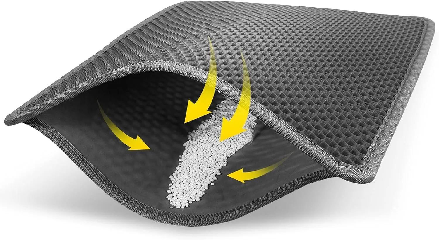 Cat Litter Mat Grey Trapping for Litter Box, XL Jumbo 30 x 24 in, Urine & Waterproof, Honeycomb Double Layer Anti Tracking Kitty Mats, No Phthalate, Washable Easy Clean, Scatter Control