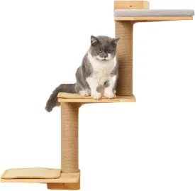 Cat Wall Shelves, 3-in-1 Transformable Wall-Mounted Scratching Post, Cat Tree Shelf & Climbing Steps for Play, Climb & Scratch (Large)