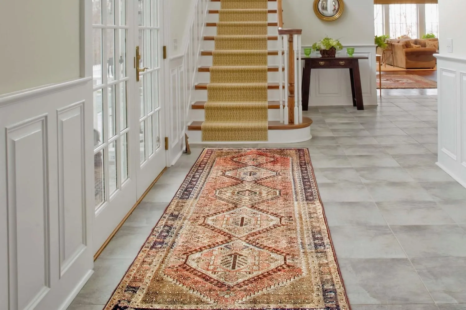 Clear Carpet Runner, USA Made, Safe, 42 x 42 Inch, 2mm Thick Cleated Vinyl, Clear Plastic Floor Runner for Cat Claw Scratch Protection, Under Door Rug Protector