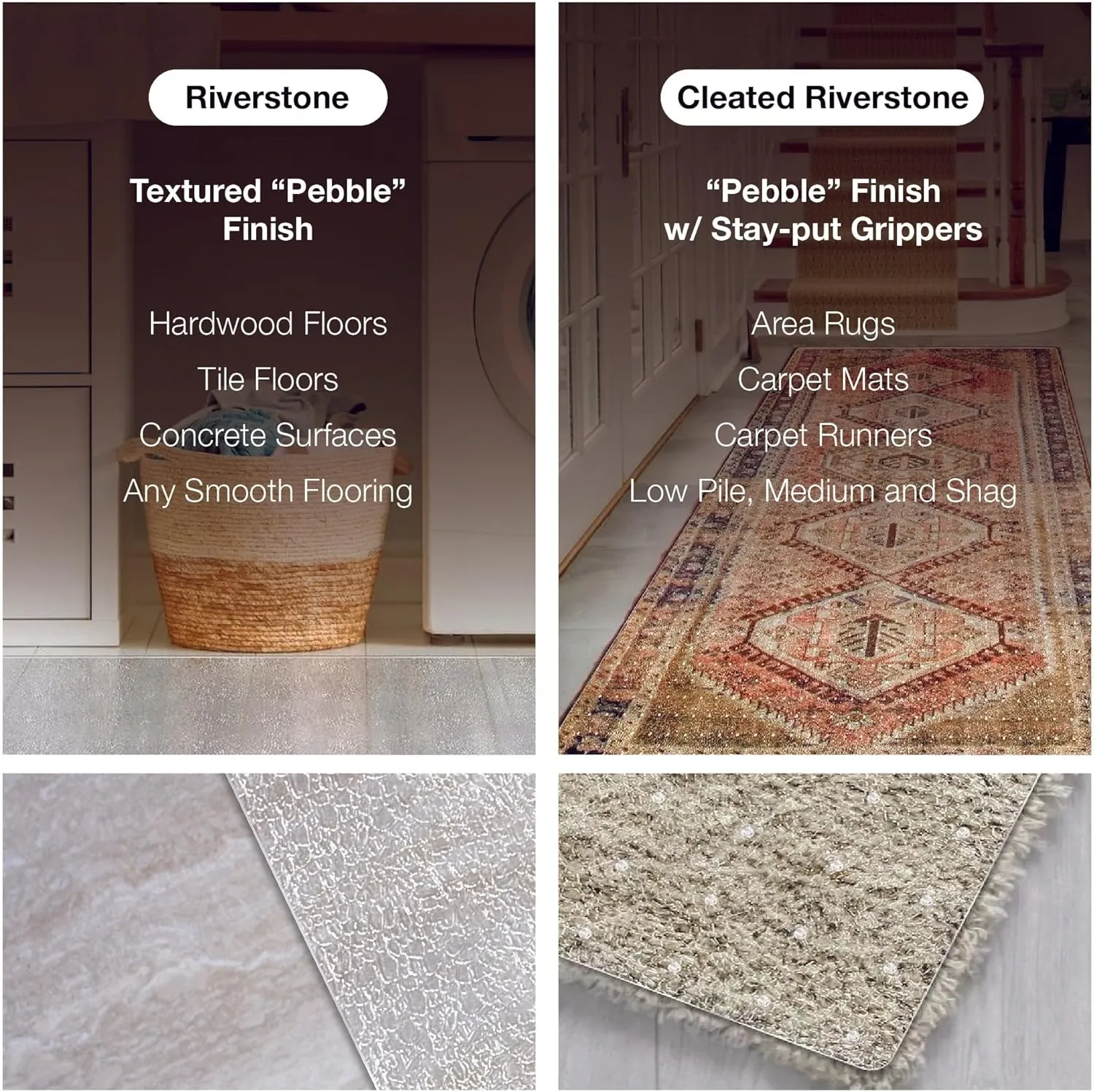 Clear Carpet Runner, USA Made, Safe, 42 x 42 Inch, 2mm Thick Cleated Vinyl, Clear Plastic Floor Runner for Cat Claw Scratch Protection, Under Door Rug Protector