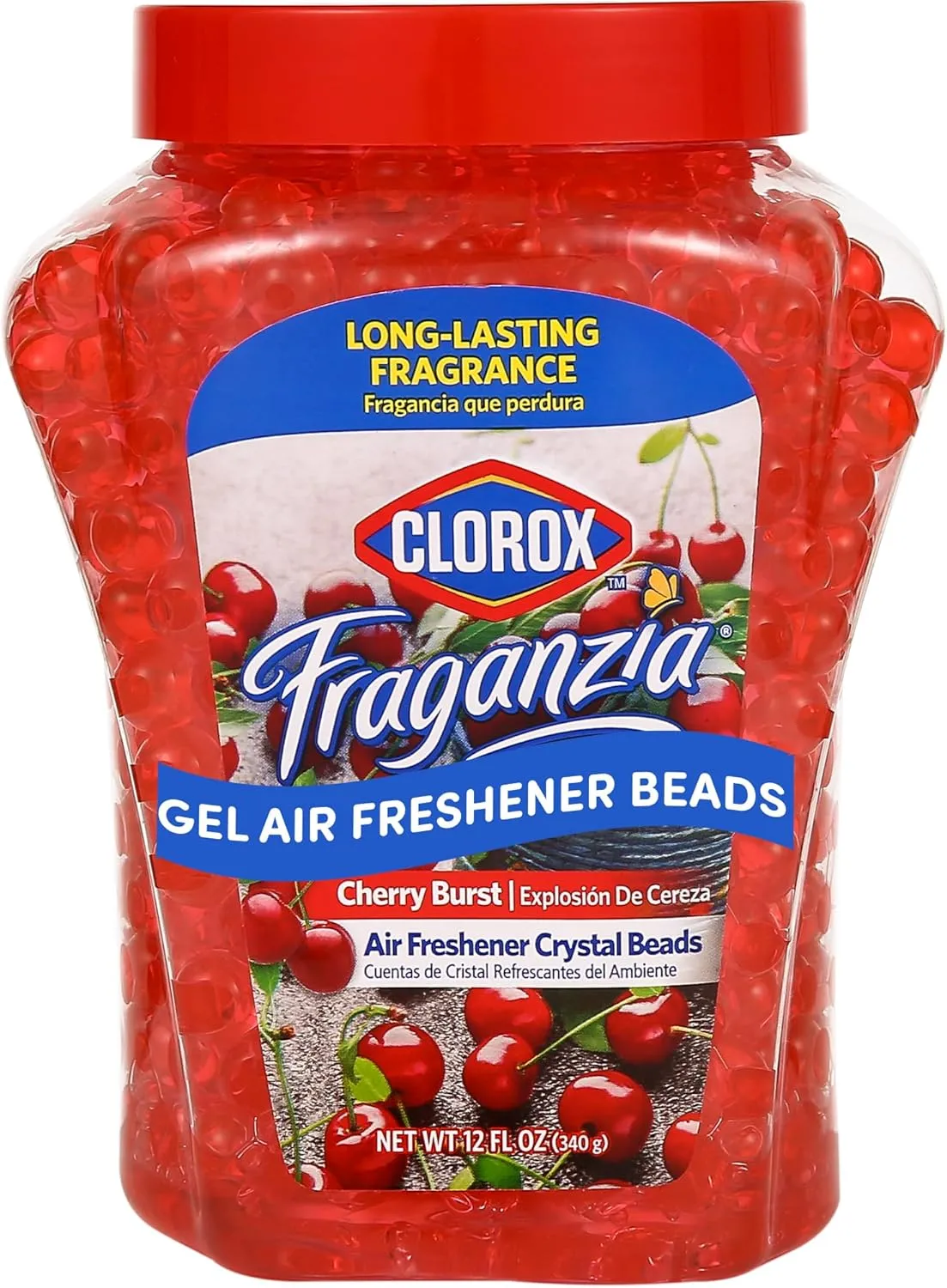 Clorox Fraganzia Air Care Air Freshener Crystal Beads in Cherry Burst Scent, 12 Ounces | Cherry Burst Scented Air Freshener Gel Beads from Clorox Fraganzia for Car or Home