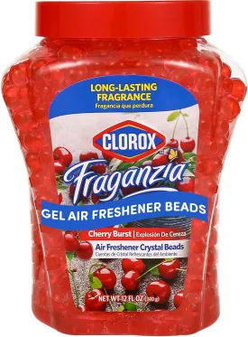 Clorox Fraganzia Air Care Air Freshener Crystal Beads in Cherry Burst Scent, 12 Ounces | Cherry Burst Scented Air Freshener Gel Beads from Clorox Fraganzia for Car or Home