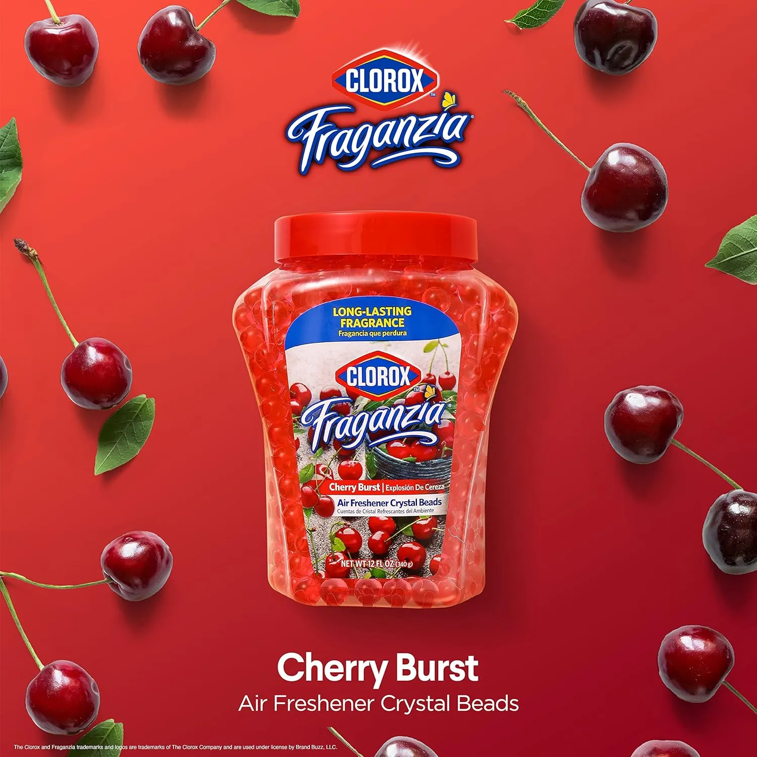 Clorox Fraganzia Air Care Air Freshener Crystal Beads in Cherry Burst Scent, 12 Ounces | Cherry Burst Scented Air Freshener Gel Beads from Clorox Fraganzia for Car or Home