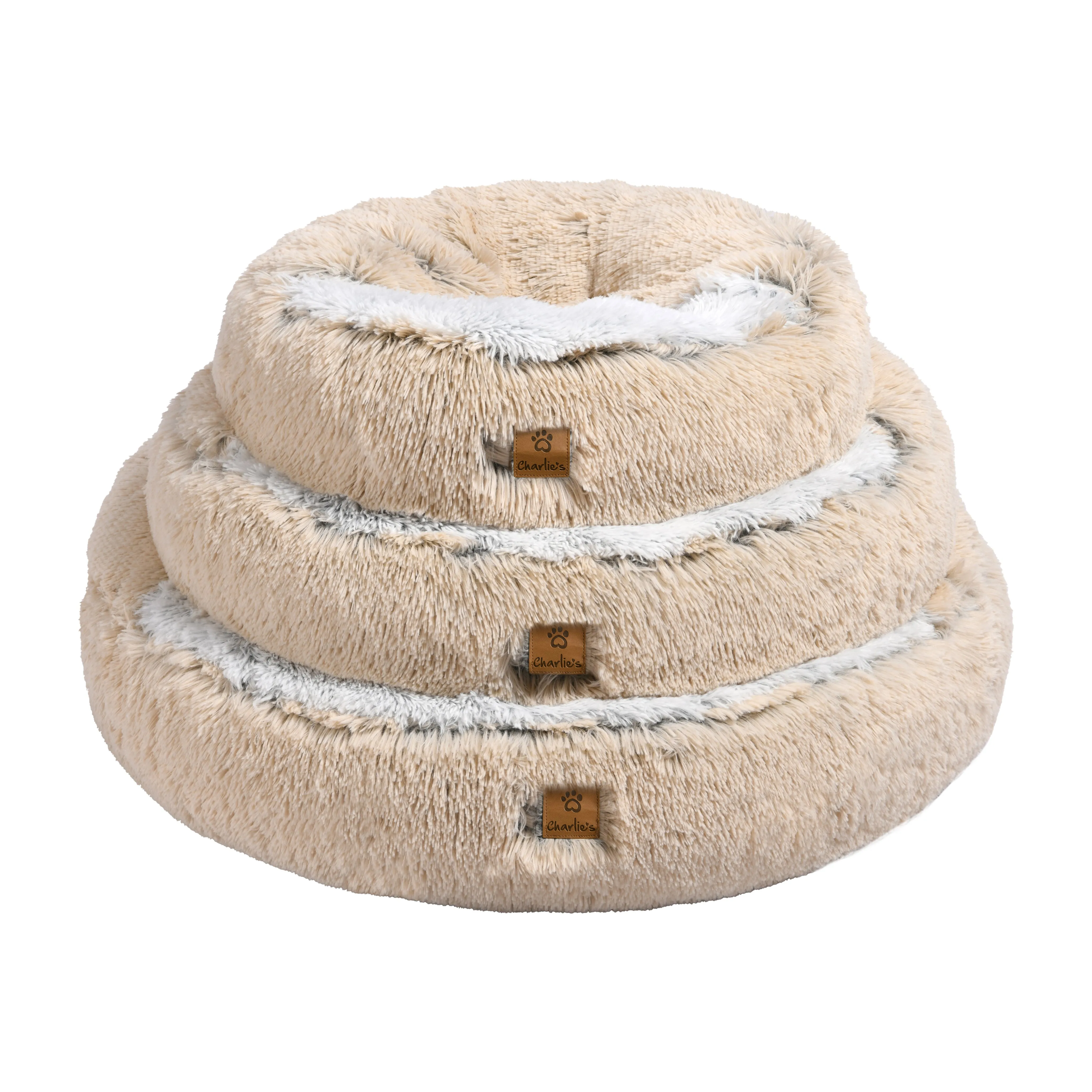 Cushioned Snookie Hooded Pet Nest Bed Double Faux Chinchilla Cream and Artic White