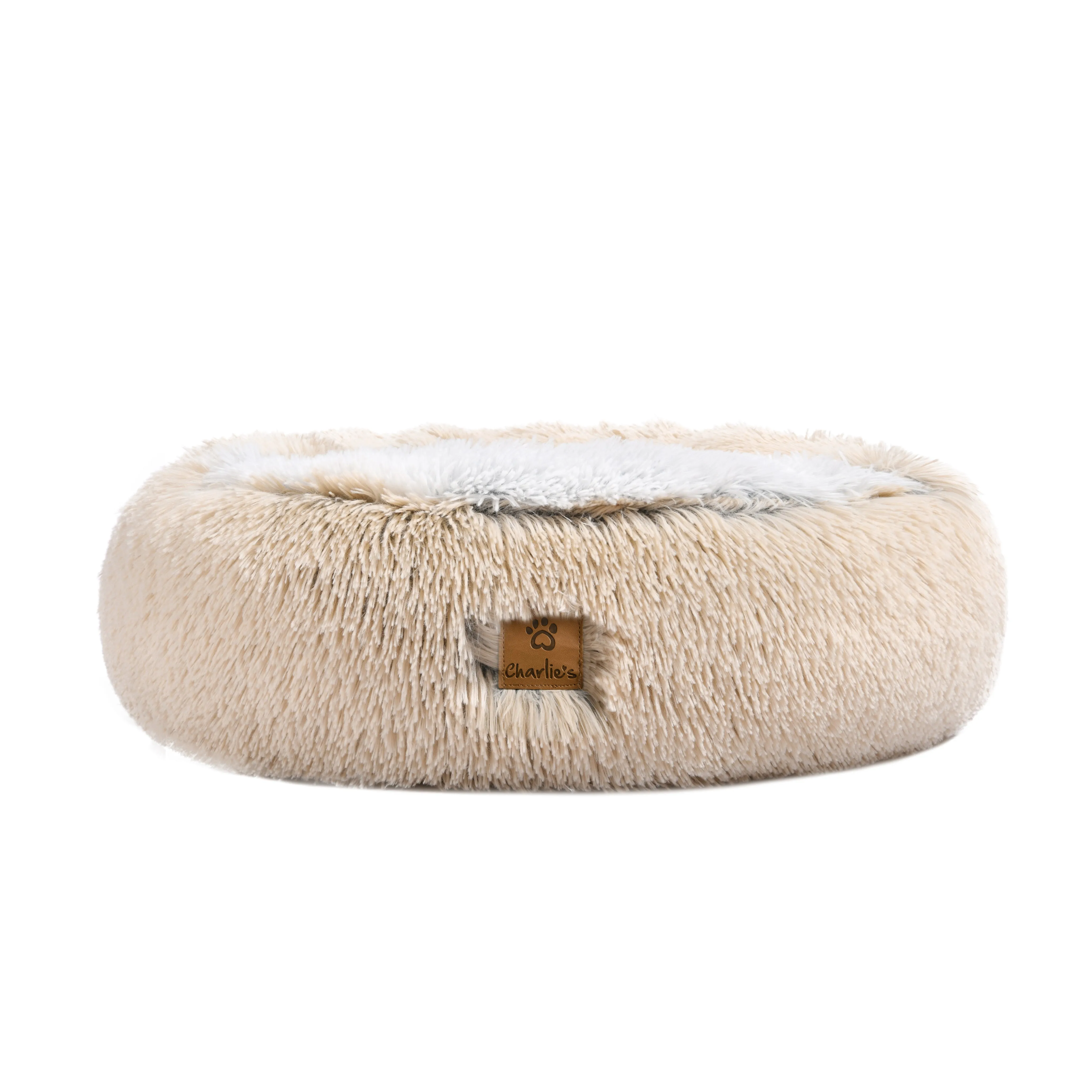 Cushioned Snookie Hooded Pet Nest Bed Double Faux Chinchilla Cream and Artic White