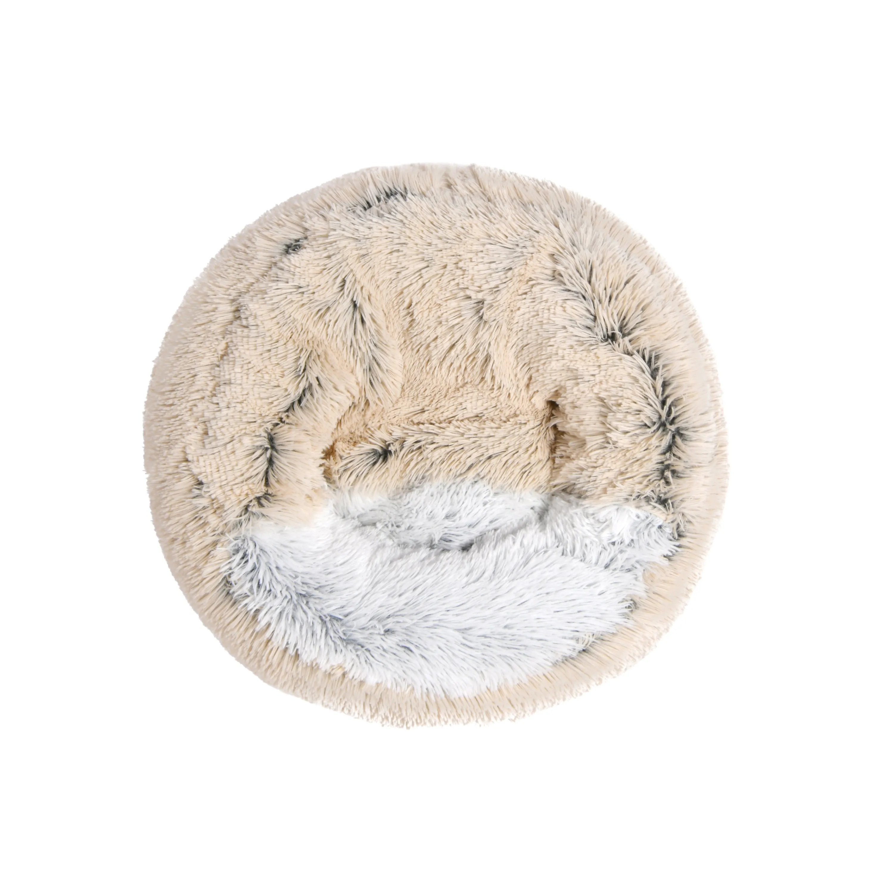 Cushioned Snookie Hooded Pet Nest Bed Double Faux Chinchilla Cream and Artic White
