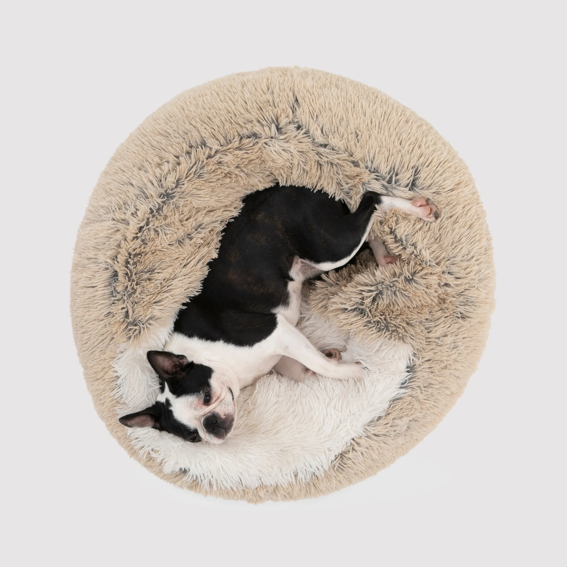Cushioned Snookie Hooded Pet Nest Bed Double Faux Chinchilla Cream and Artic White