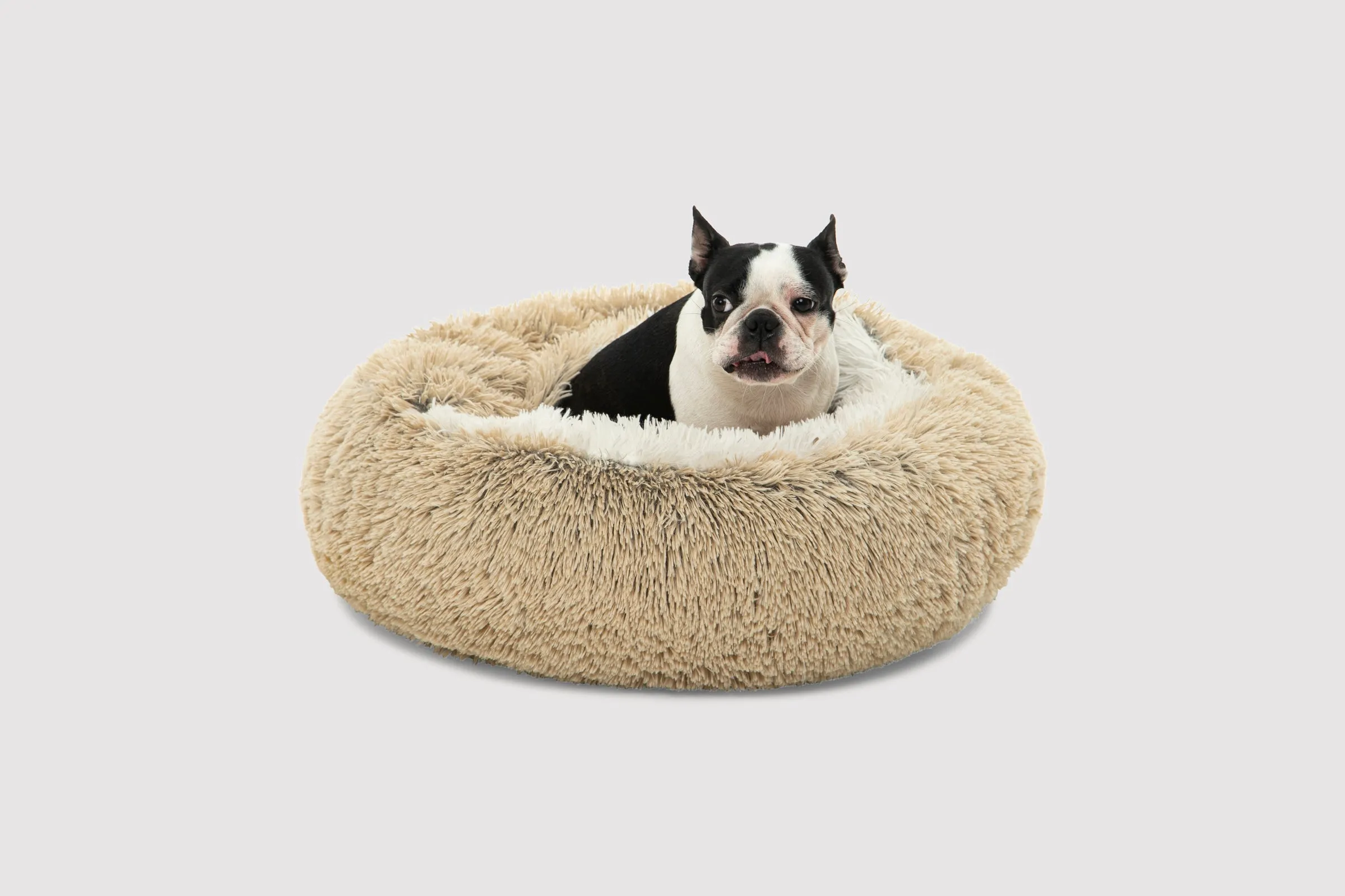 Cushioned Snookie Hooded Pet Nest Bed Double Faux Chinchilla Cream and Artic White