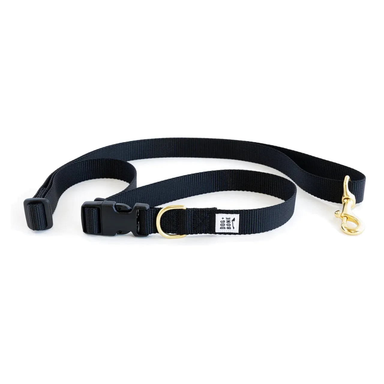 Dog Bone Adjustable Leash 3-6ft, Hand Held/ Hands Free, Black