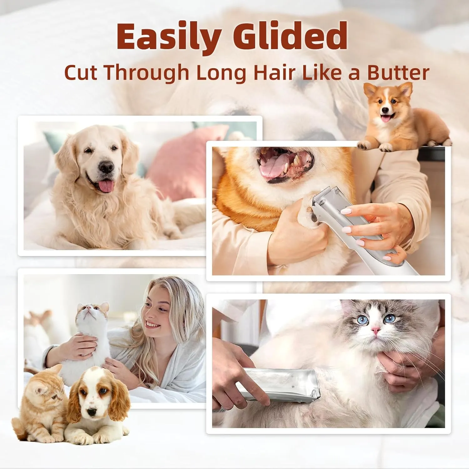 Dog Clippers for Grooming Dog Hair Trimmer Kit Vacuum Shaver 3-Speed Low Noise Rechargeable Cordless Pet Shaver Clippers Tools for Small & Large Dogs Cats