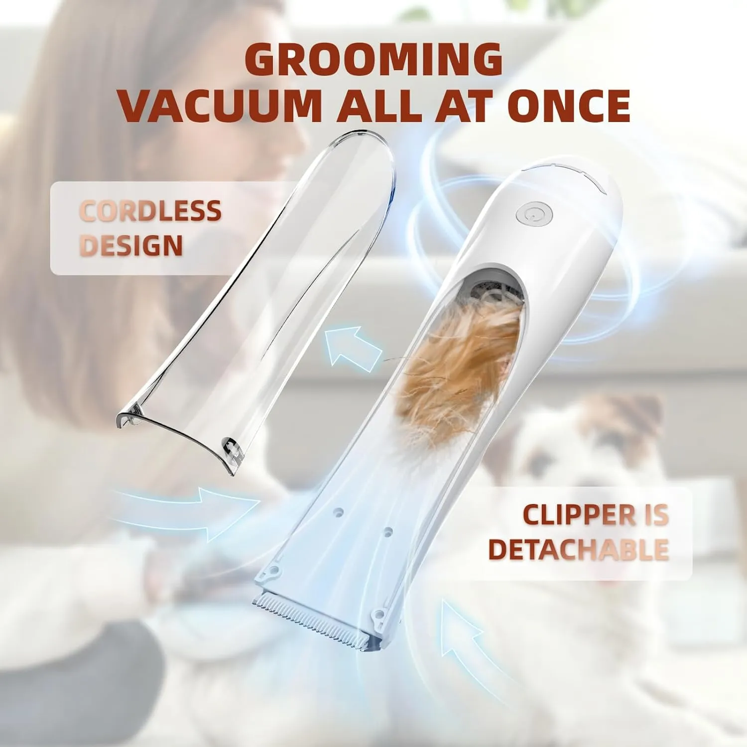 Dog Clippers for Grooming Dog Hair Trimmer Kit Vacuum Shaver 3-Speed Low Noise Rechargeable Cordless Pet Shaver Clippers Tools for Small & Large Dogs Cats