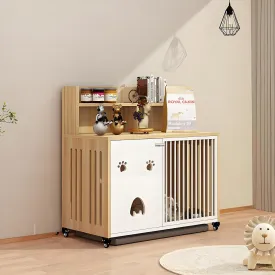 Dog Crate Furniture, 25''Wooden Dog Cage Dog Crates for Small Dogs, Furniture Style Dog Crate Dog Crate Table with Wheels and Removable Tray