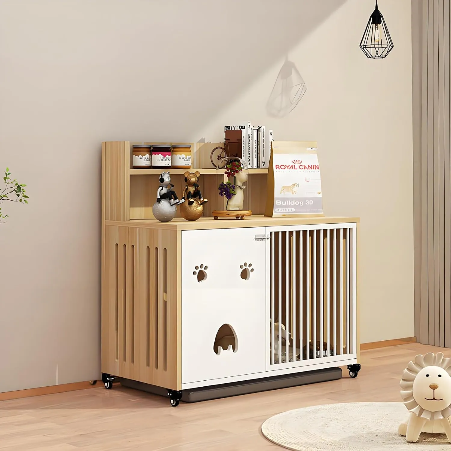 Dog Crate Furniture, 25''Wooden Dog Cage Dog Crates for Small Dogs, Furniture Style Dog Crate Dog Crate Table with Wheels and Removable Tray