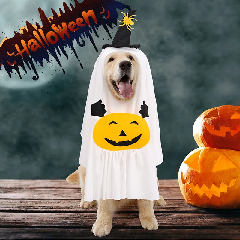 Dog Halloween Pet Cloak Dog Ghost Cosplay with Treat Bags Halloween Dog Dress
