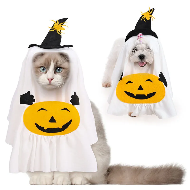 Dog Halloween Pet Cloak Dog Ghost Cosplay with Treat Bags Halloween Dog Dress