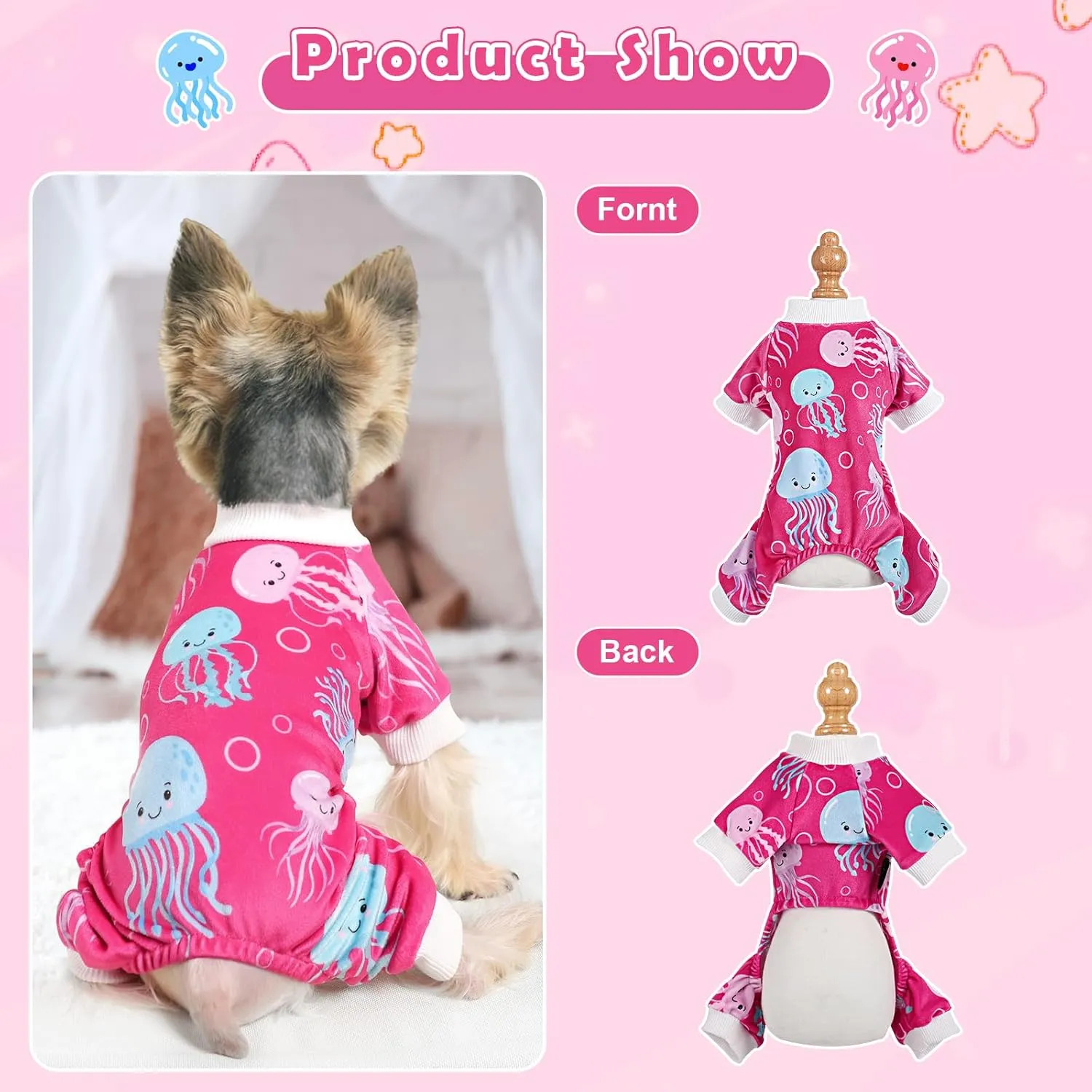 Dog Pajamas for Small Dogs Girl Boy Soft Cute Pet Pjs Fall Winter Warm Puppy Onesie Pet Clothes Stretchable Jumpsuits Puppy Sweaters Outfits for Chihuahua Yorkie Cat (Jellyfish, M)