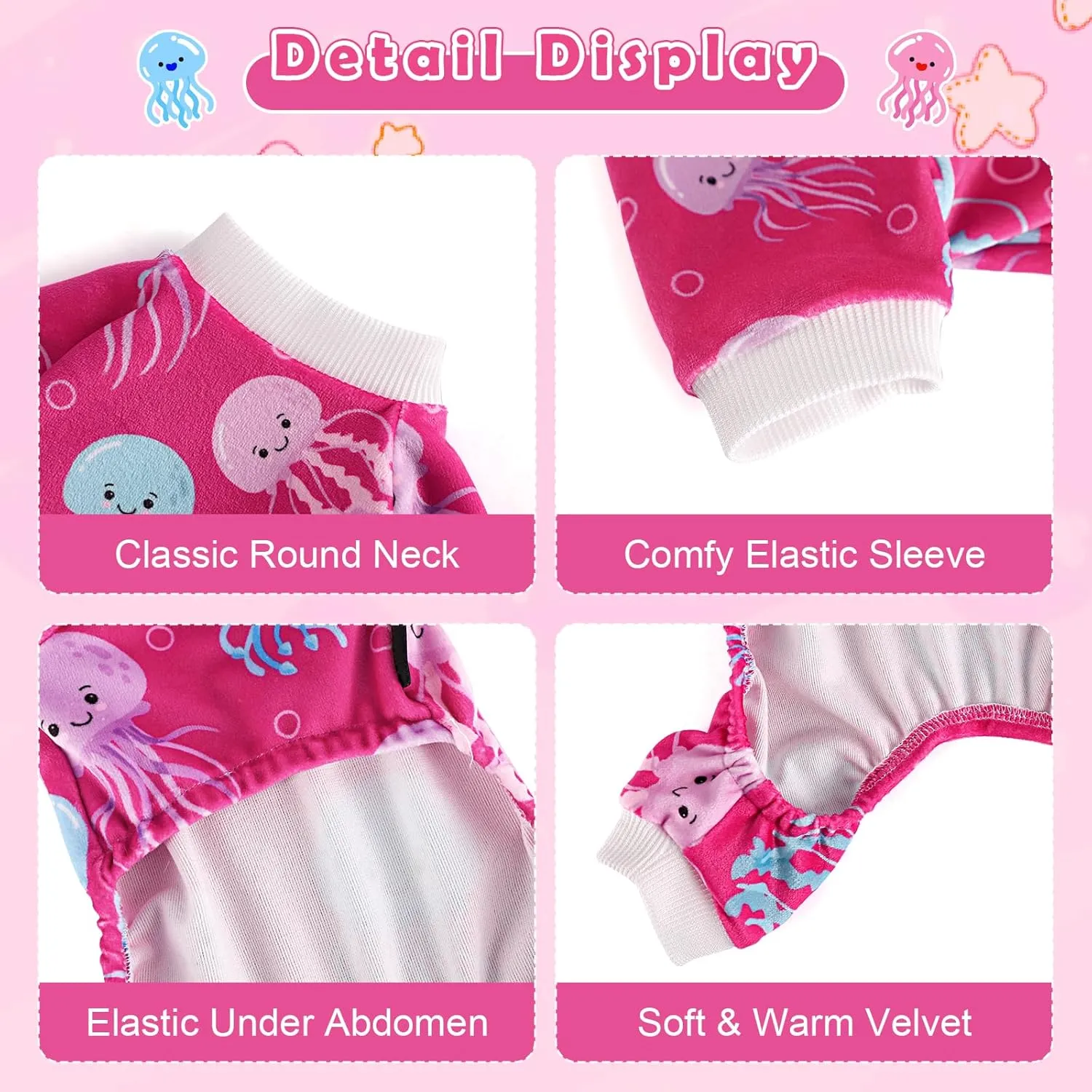 Dog Pajamas for Small Dogs Girl Boy Soft Cute Pet Pjs Fall Winter Warm Puppy Onesie Pet Clothes Stretchable Jumpsuits Puppy Sweaters Outfits for Chihuahua Yorkie Cat (Jellyfish, M)