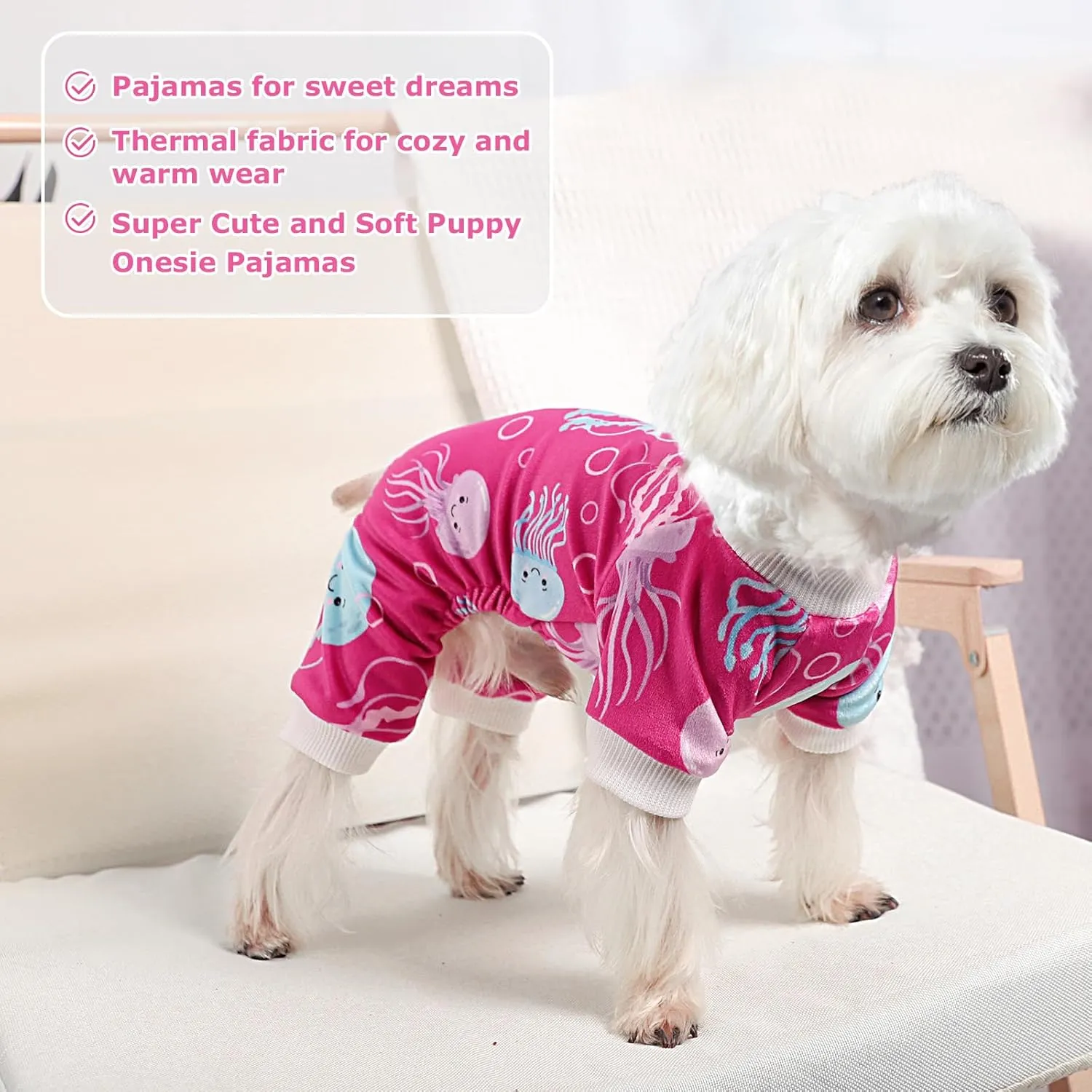 Dog Pajamas for Small Dogs Girl Boy Soft Cute Pet Pjs Fall Winter Warm Puppy Onesie Pet Clothes Stretchable Jumpsuits Puppy Sweaters Outfits for Chihuahua Yorkie Cat (Jellyfish, M)