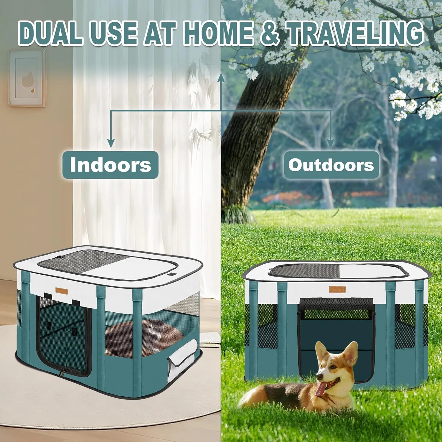 Dog Playpen - Foldable Cat Play Pens for Pubby,Kitten, Rabbit,Portable Pet Tent with Carring Bag for Indoor/Outdoor Travel Camping (Blue-Small)