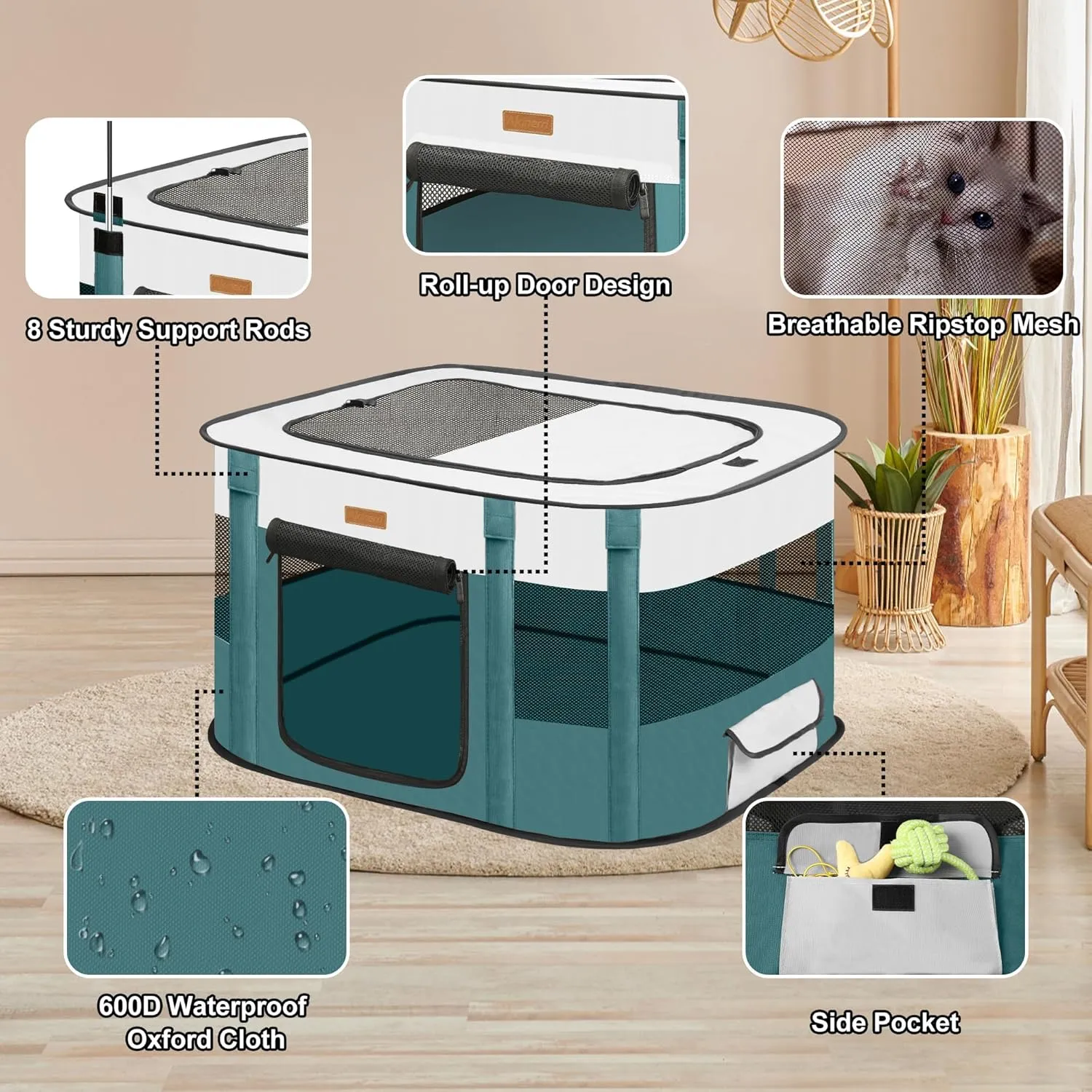 Dog Playpen - Foldable Cat Play Pens for Pubby,Kitten, Rabbit,Portable Pet Tent with Carring Bag for Indoor/Outdoor Travel Camping (Blue-Small)