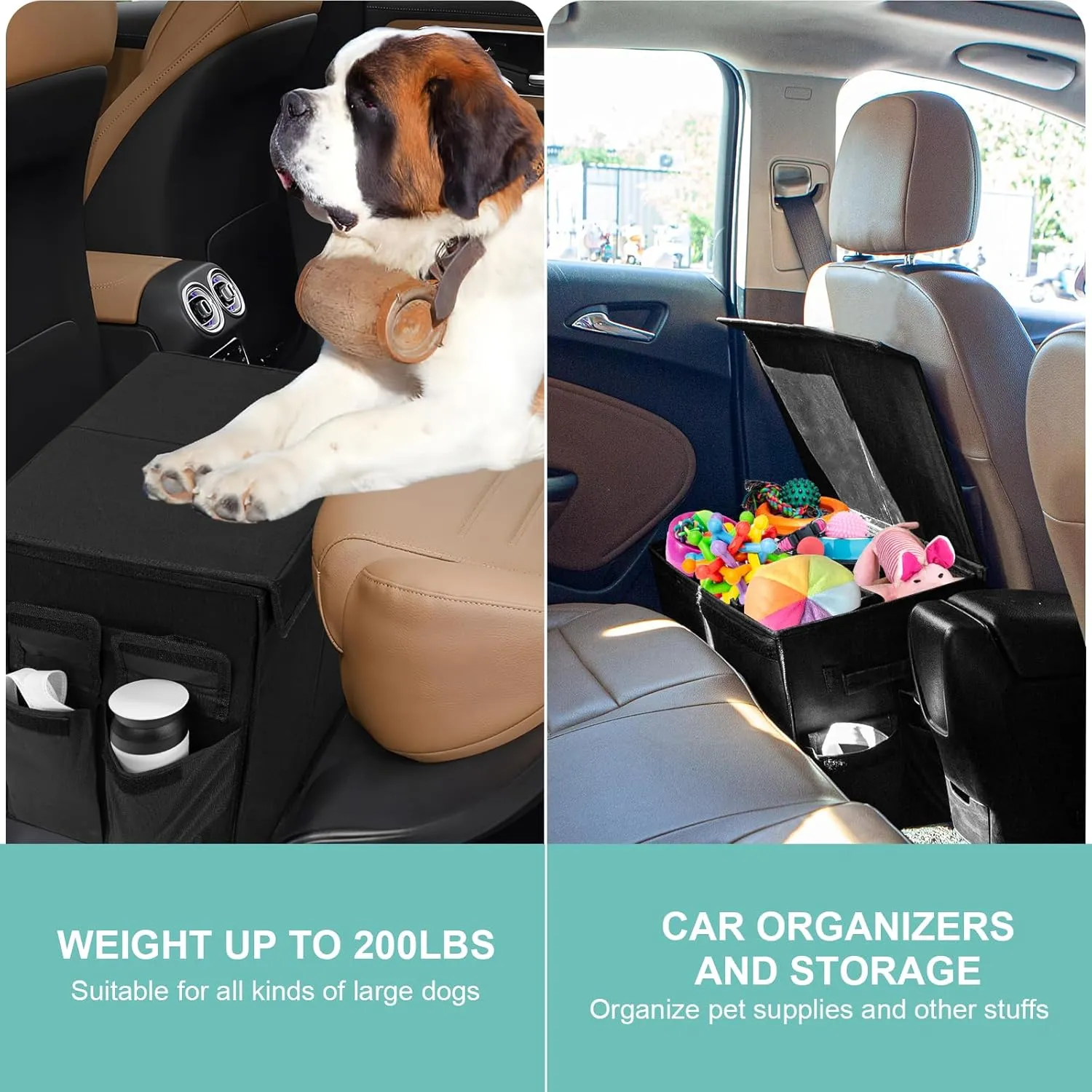 Dog Seat Extender for Dogs up to 200lbs, Dog Back Seat with Storage Pockets, Collapsible Front and Backseat Extender for Large, Medium and Small Dogs