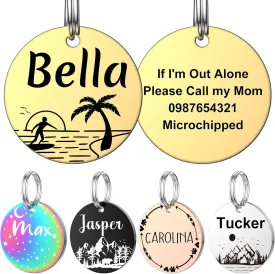 Dog Tags Engraved for Pets, Custom Dog Tag, YEHANTI Stainless Steel Double Sided Personalized Dog Tags Cat and Dog Collar Charm Microchips, Round Pet Name ID Tags, Gold