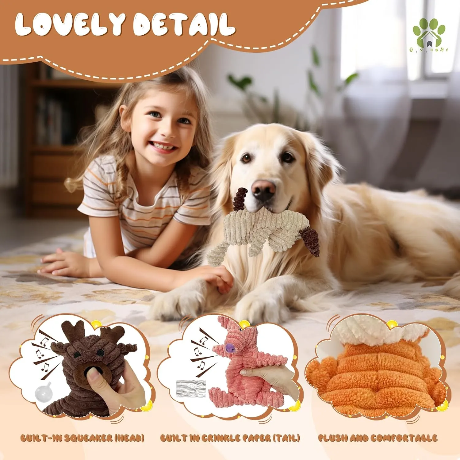 Dog Toy Body Limbs No Stuffing Head Filling Animal Appearance with Soft Squeaker,for Indoor Puppies and Senior Pups Chew and Play(Deer)