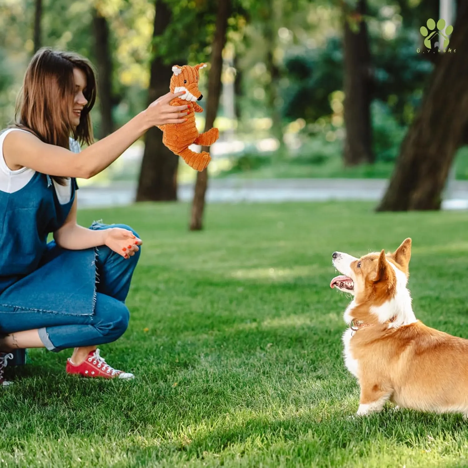 Dog Toy Body Limbs No Stuffing Head Filling Animal Appearance with Soft Squeaker,for Indoor Puppies and Senior Pups Chew and Play(Fox)